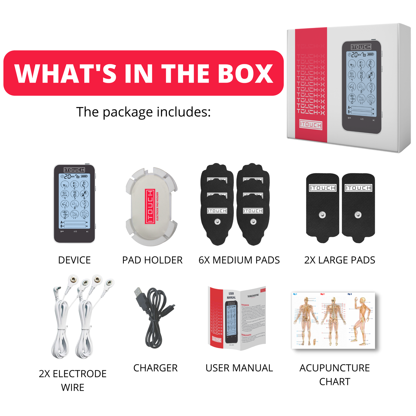 TOUCH-X TENS & EMS - 12 Modes, Dual Channel, Pain Relief Massager