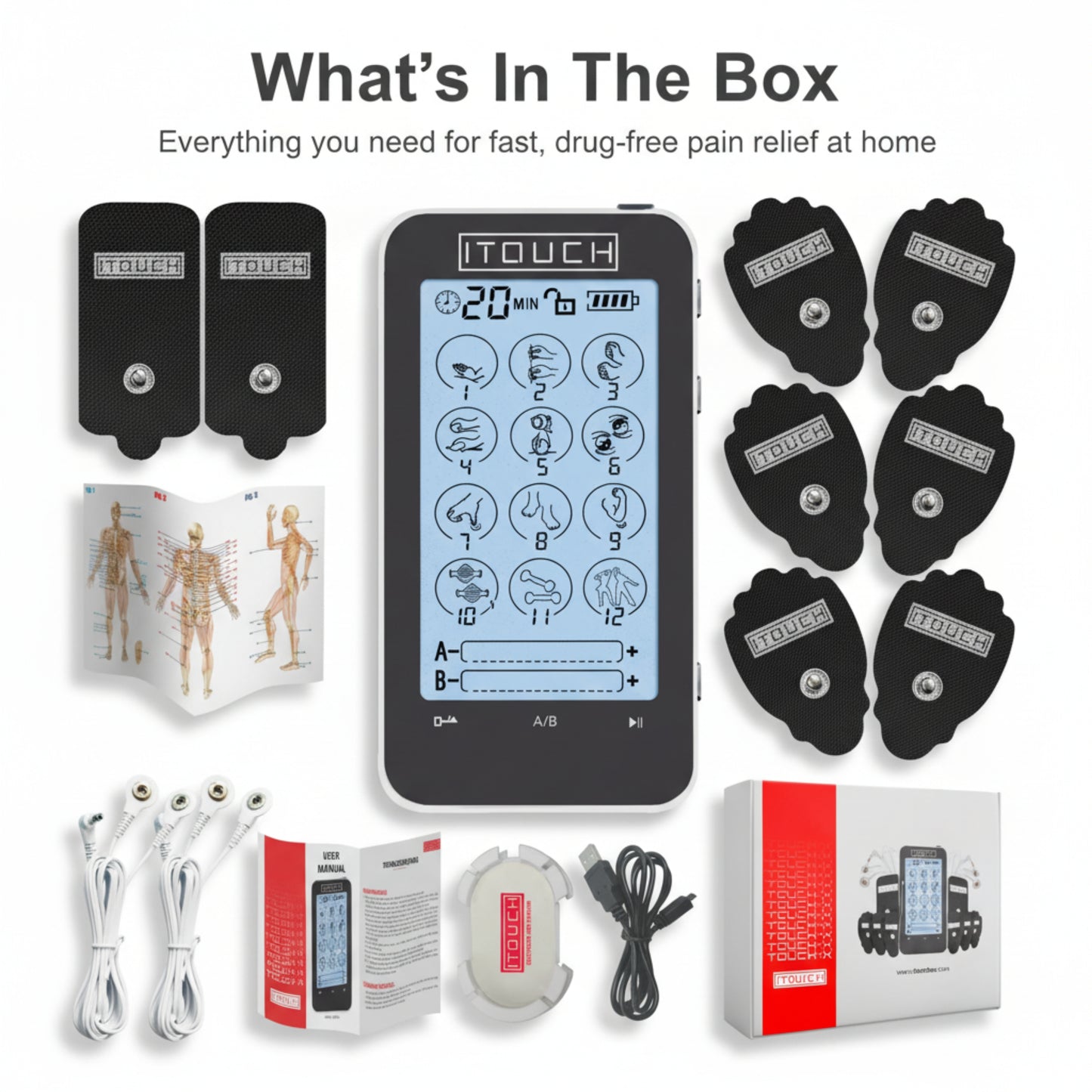 TOUCH-X TENS Machine & EMS Unit – 12 Modes, Dual Channel Pain Relief Device