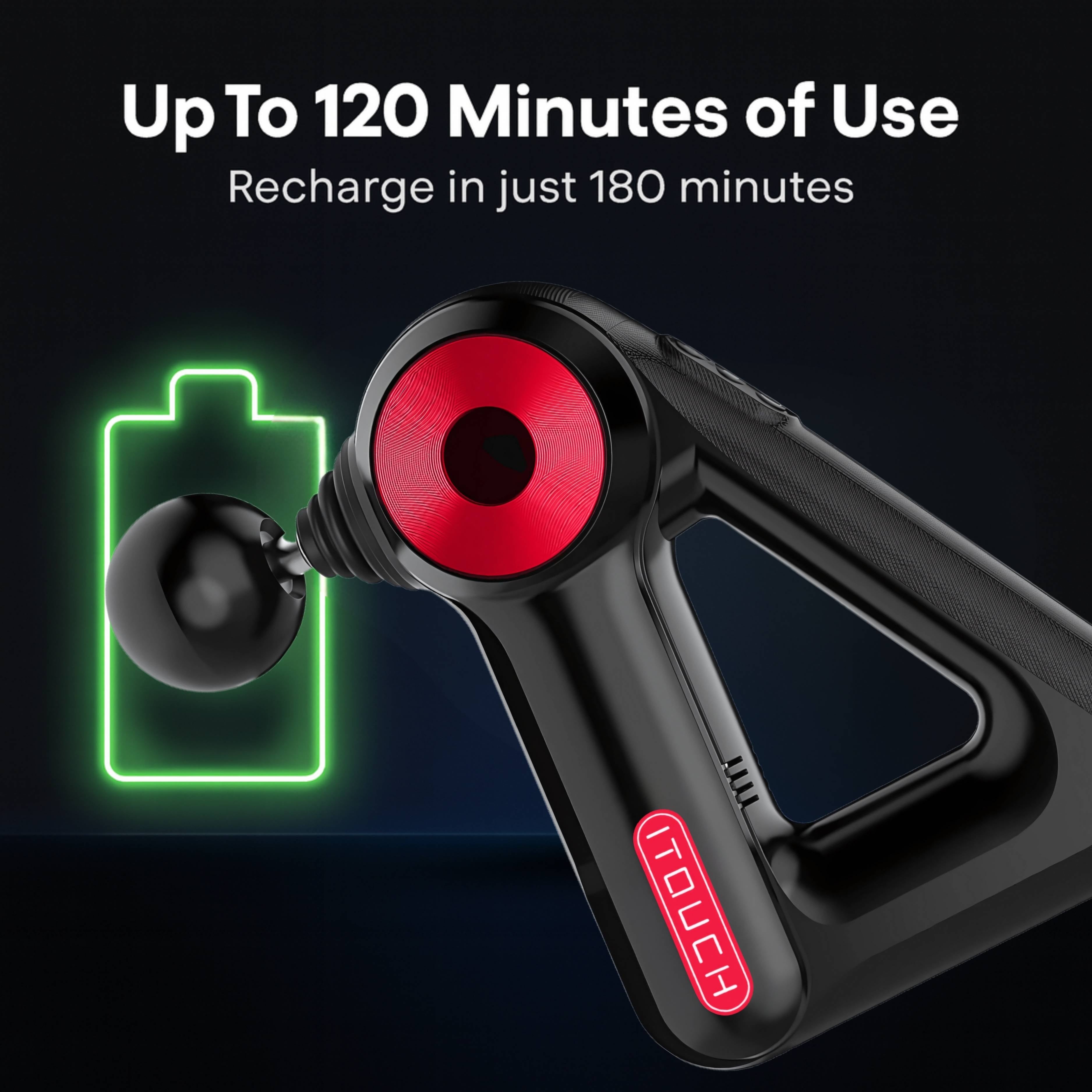 ITOUCH Deep Tissue Massage Gun – 5 Speeds, 12 Heads, 10–16mm Amplifier