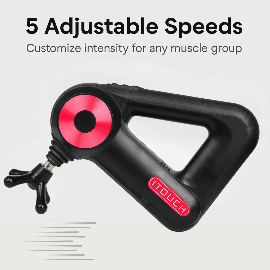 ITOUCH Deep Tissue Massage Gun – 5 Speeds, 12 Heads, 10–16mm Amplifier