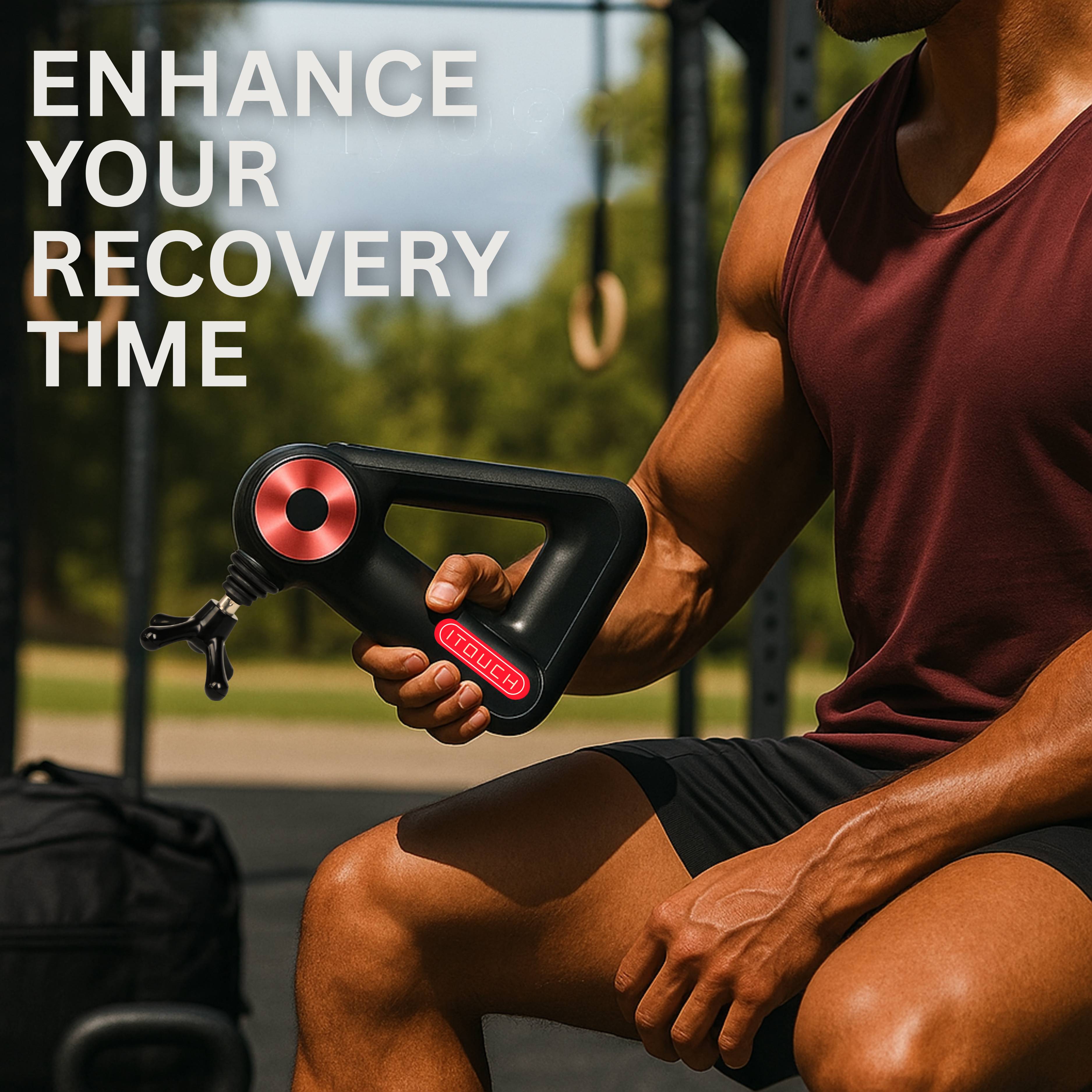 ITOUCH Deep Tissue Massage Gun – 5 Speeds, 12 Heads, 10–16mm Amplifier