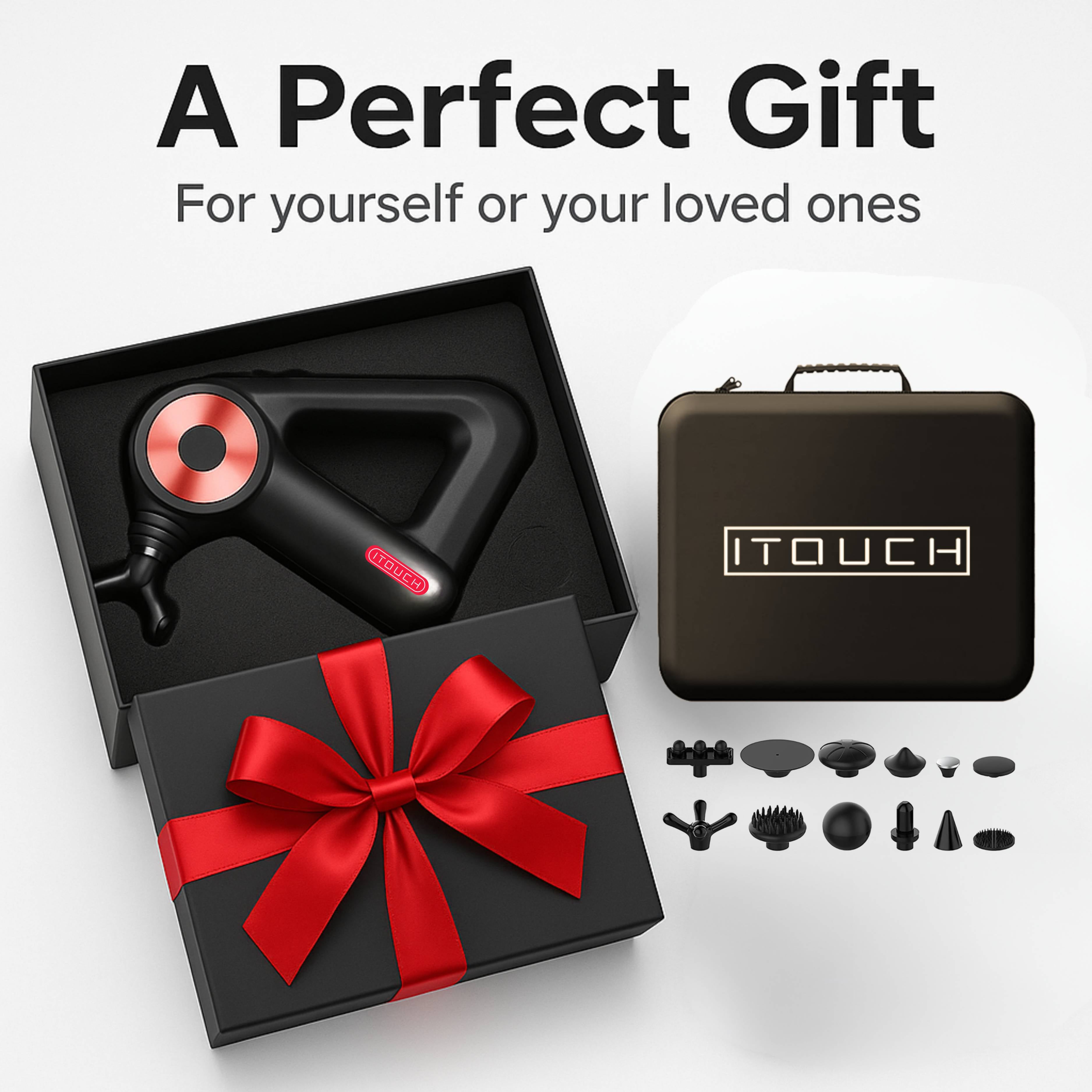 ITOUCH Deep Tissue Massage Gun – 5 Speeds, 12 Heads, 10–16mm Amplifier