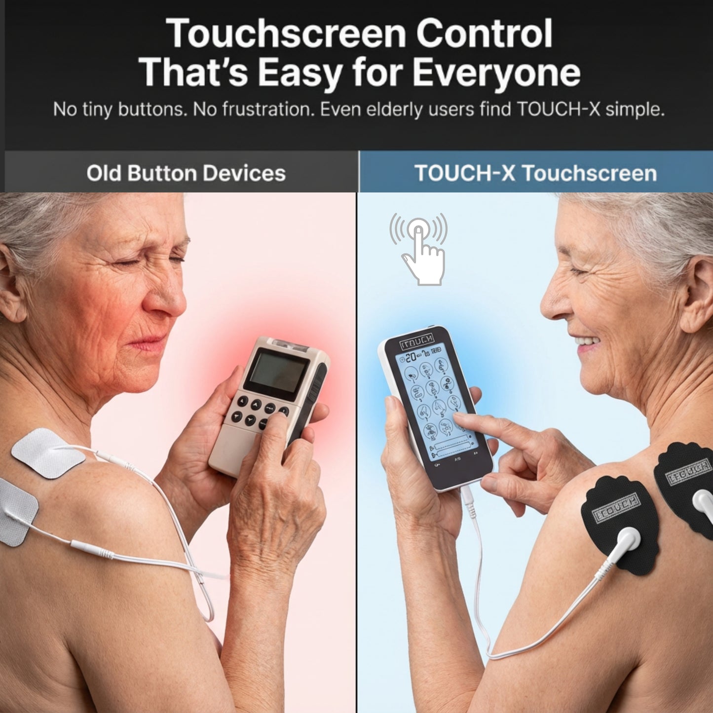 TOUCH-X TENS Machine & EMS Unit – 12 Modes, Dual Channel Pain Relief Device