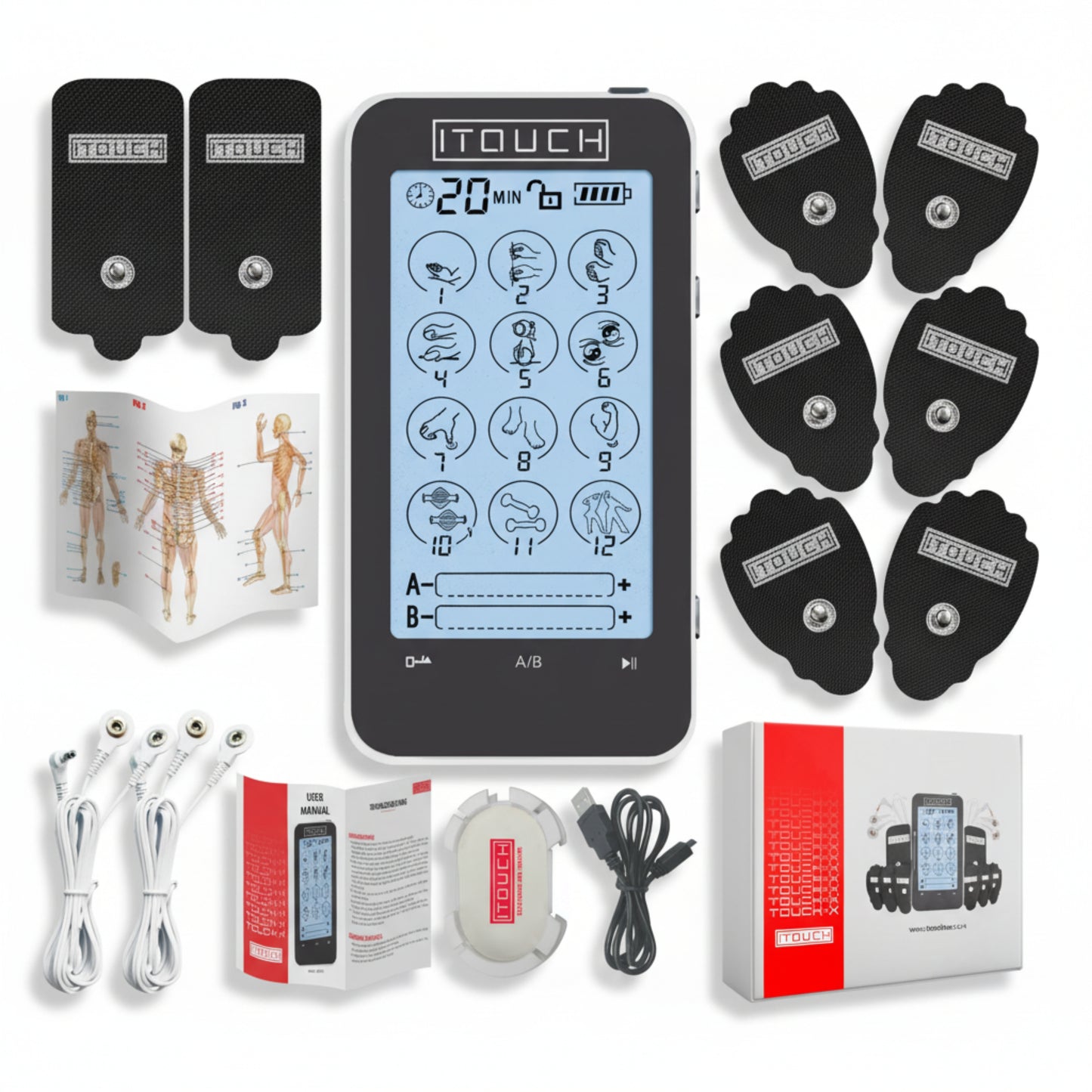 TOUCH-X TENS Machine & EMS Unit – 12 Modes, Dual Channel Pain Relief Device