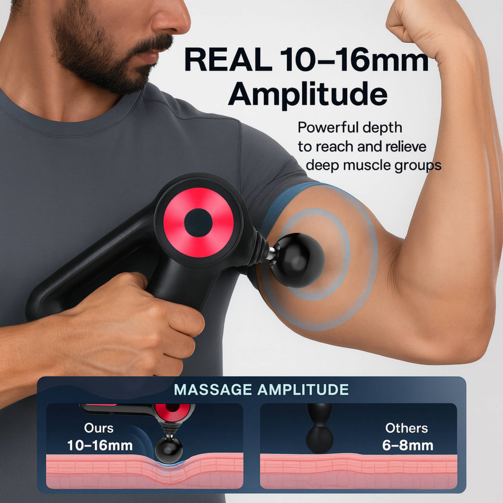 ITOUCH Deep Tissue Massage Gun – 5 Speeds, 12 Heads, 10–16mm Amplifier