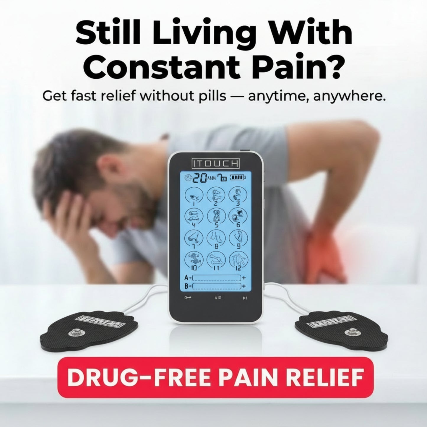 TOUCH-X TENS Machine & EMS Unit – 12 Modes, Dual Channel Pain Relief Device