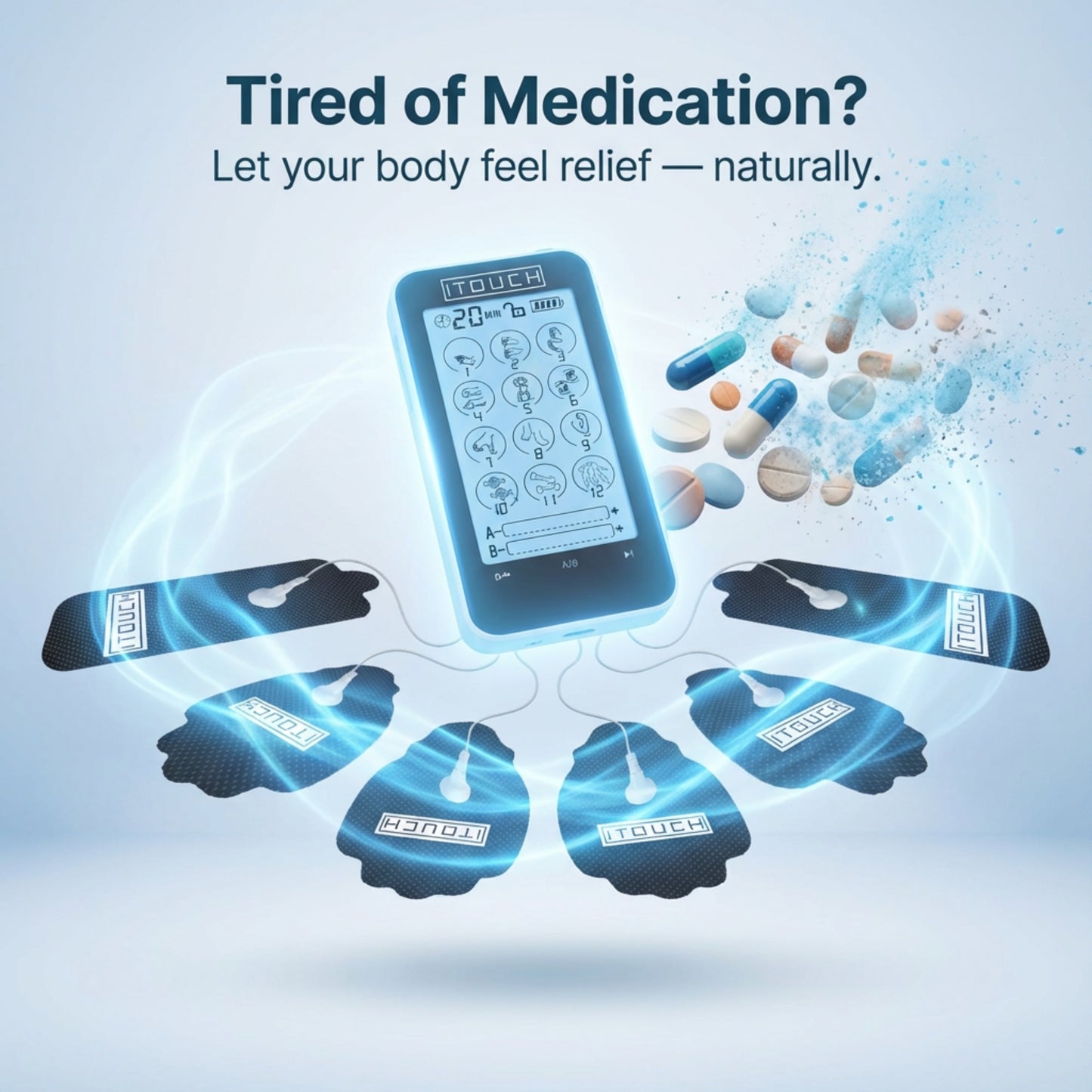 TOUCH-X TENS Machine & EMS Unit – 12 Modes, Dual Channel Pain Relief Device