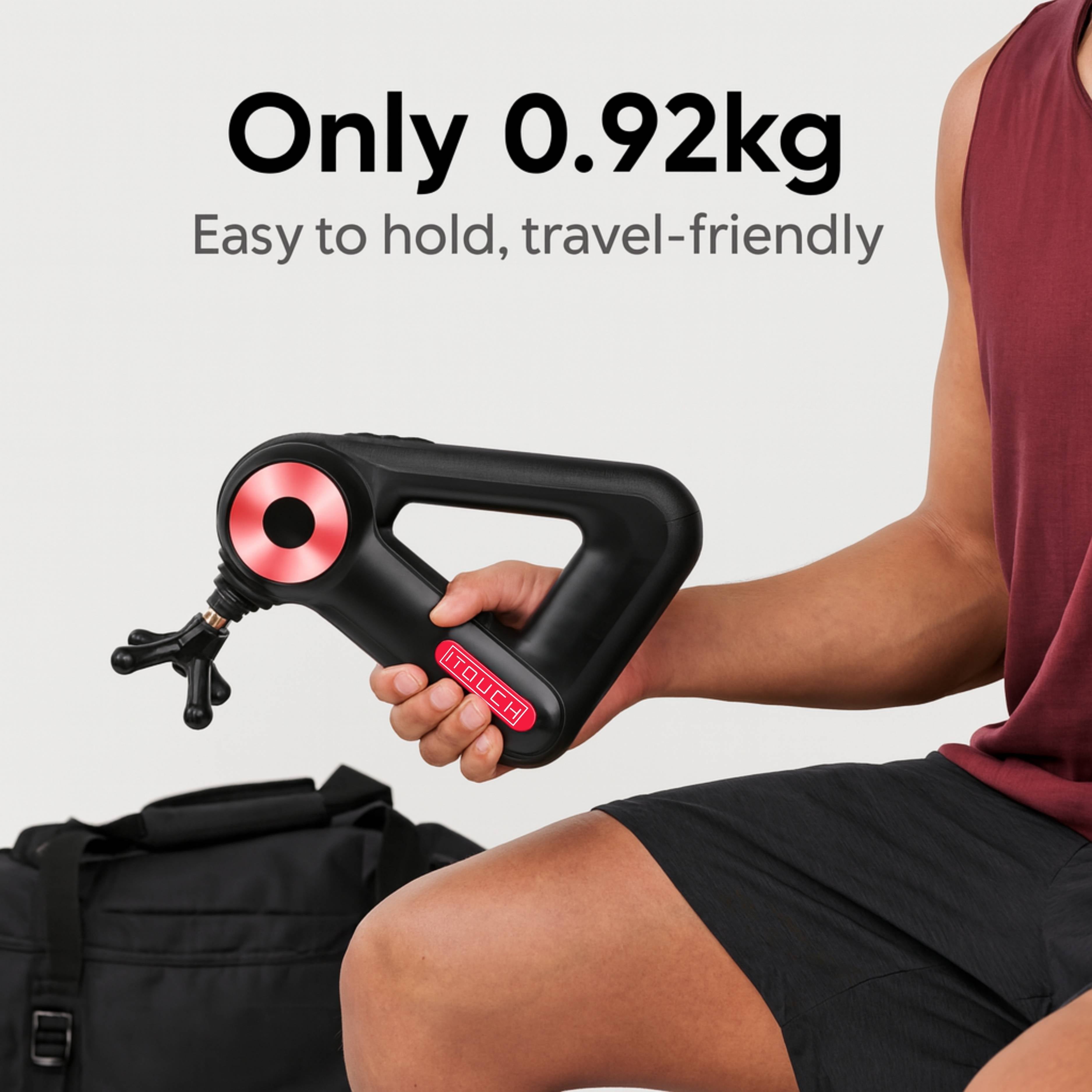 ITOUCH Deep Tissue Massage Gun – 5 Speeds, 12 Heads, 10–16mm Amplifier