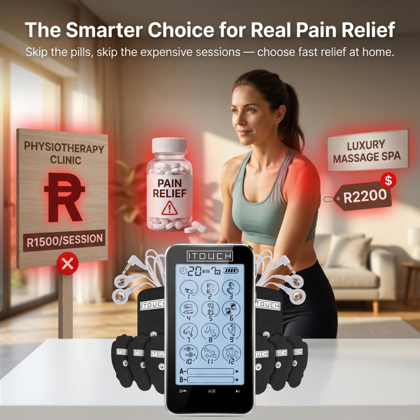 TOUCH-X TENS Machine & EMS Unit – 12 Modes, Dual Channel Pain Relief Device