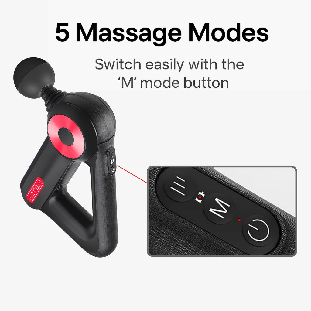 ITOUCH Deep Tissue Massage Gun – 5 Speeds, 12 Heads, 10–16mm Amplifier