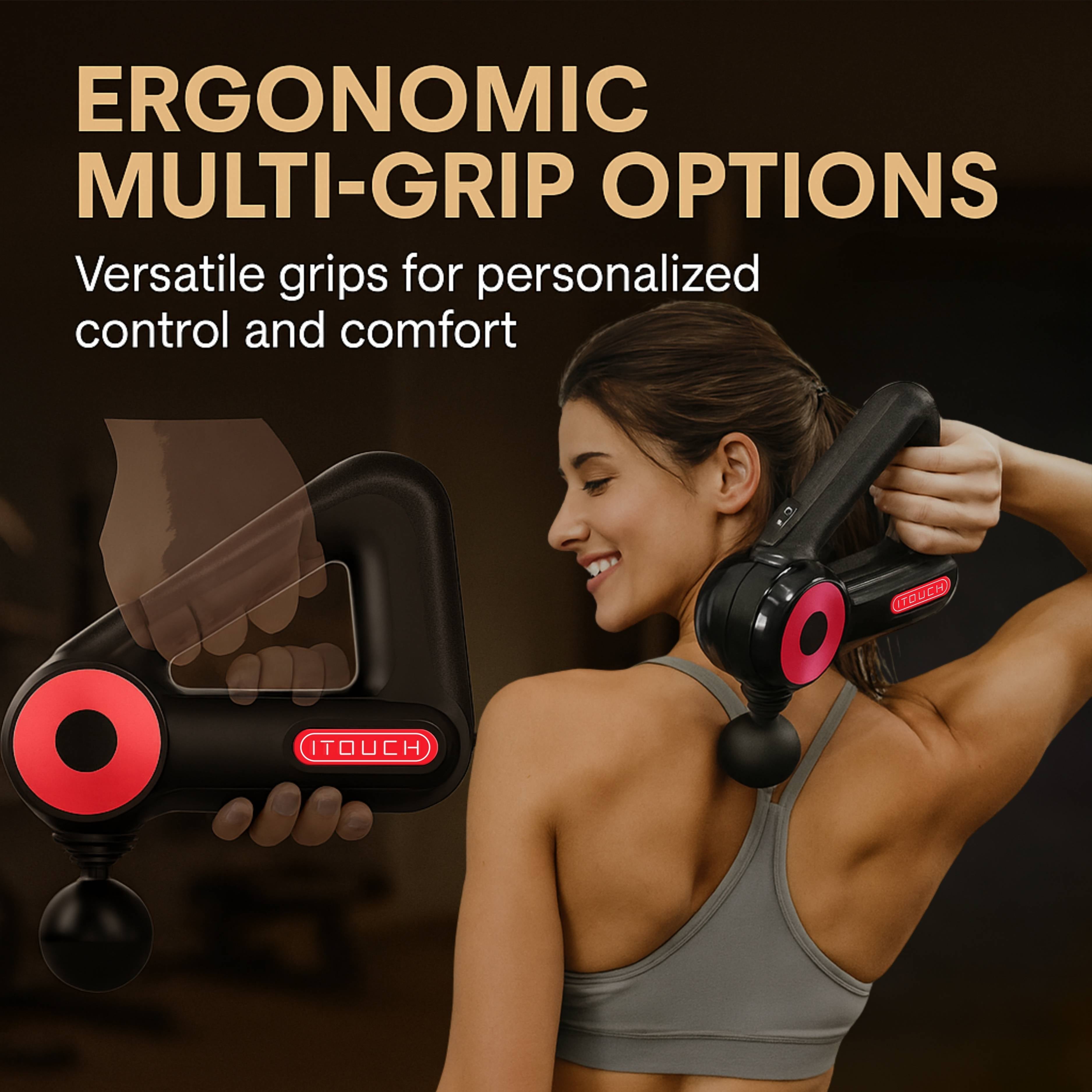 ITOUCH Deep Tissue Massage Gun – 5 Speeds, 12 Heads, 10–16mm Amplifier